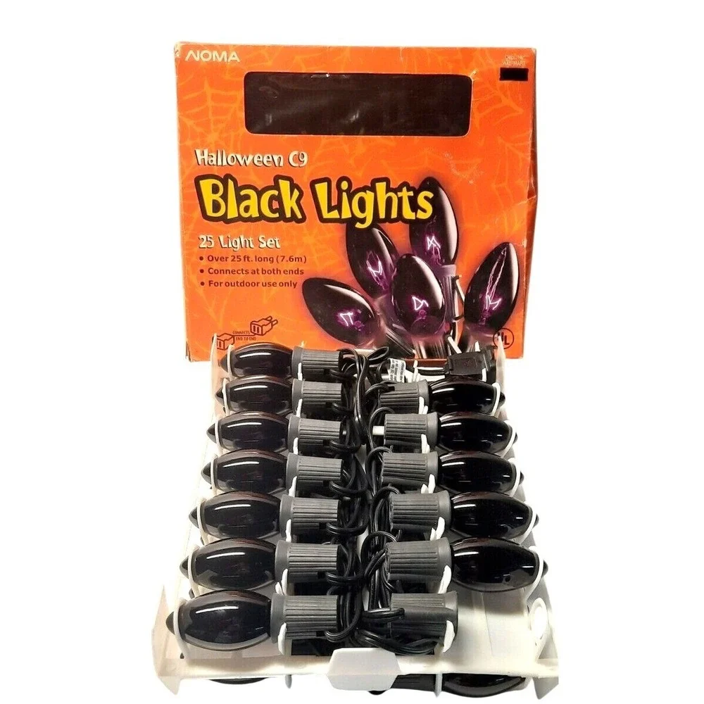 NOMA Halloween C9 Black Lights 25 Light Set Outdoor Purple Glow 25ft String
